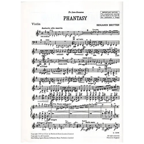 Phantasy Quartet for Oboe and Strings - partes