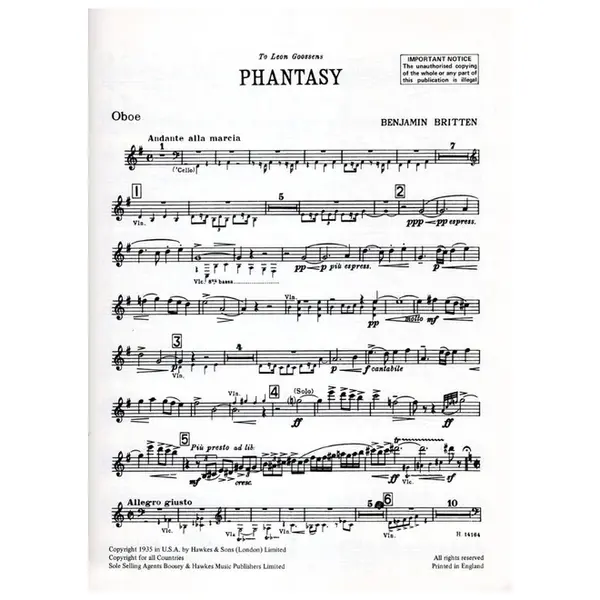 Phantasy Quartet for Oboe and Strings - partes