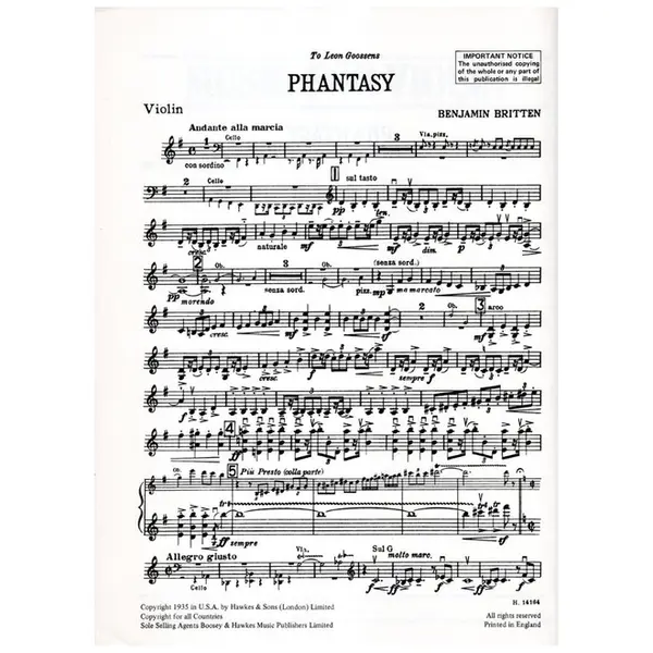 Phantasy Quartet for Oboe and Strings - partes