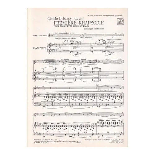 Premiere Rhapsodie pour Clarinette et Piano