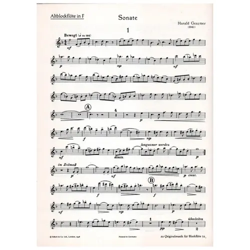 Sonate fur altblockflote und klavier