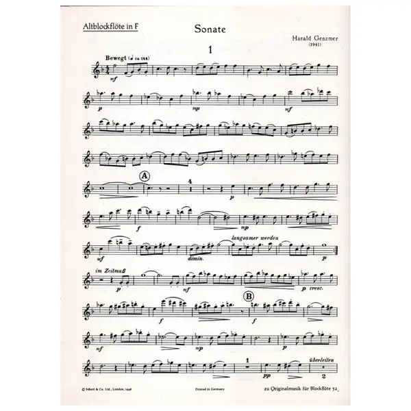Sonate fur altblockflote und klavier