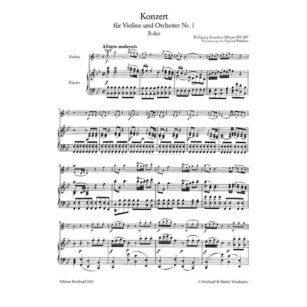 Concerto n.1 for violin KV 207 - piano reduction