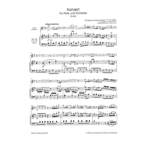 Concerto for flute and orchestra in G-major KV 313 -piano reduction