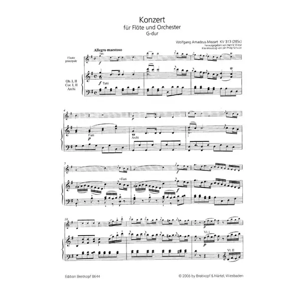 Concerto for flute and orchestra in G-major KV 313 -piano reduction