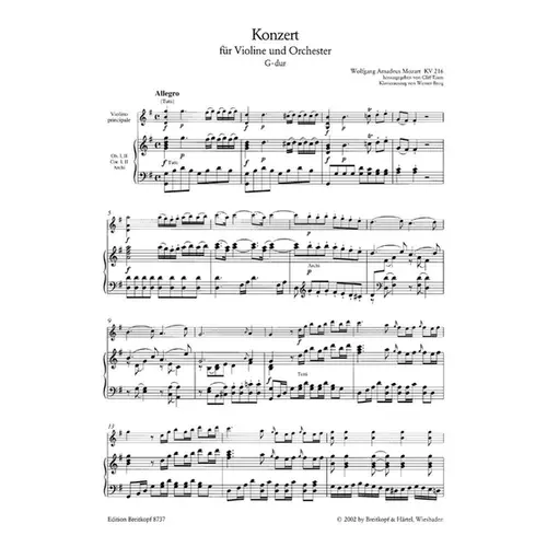 Concerto for violin and orchestra n.3 G-dur KV 216 - piano reduction