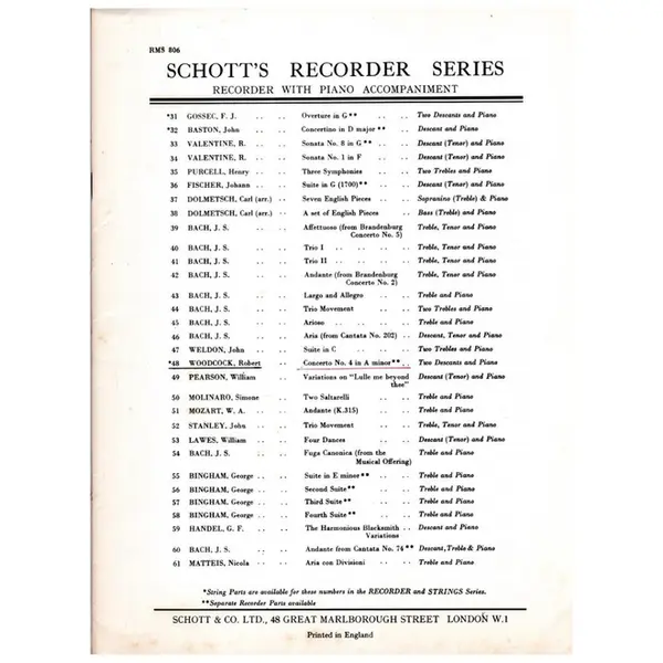 Concerto n. 4 in A minor for two descants and piano