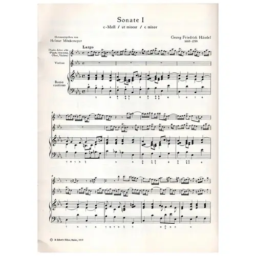 Sonate I c-moll fur altblockflote, violino und basso continuo