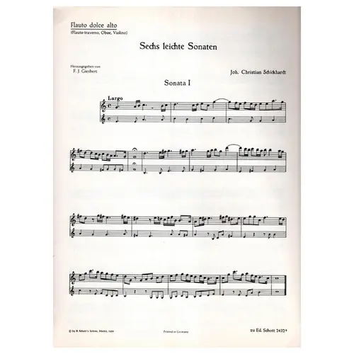 Sechs Sonaten Fur Altblockflote - Vol.1 und basso continuo