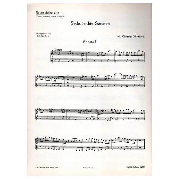 Sechs Sonaten Fur Altblockflote - Vol.1 und basso continuo