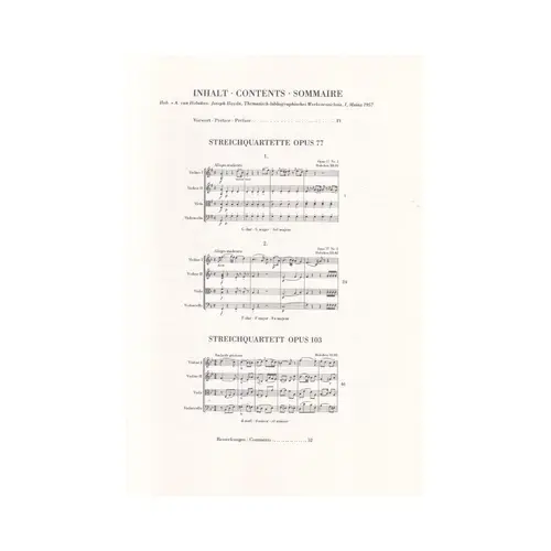 String Quartets Book XI op. 77 and 103 (Lobkowitz-Quartets and last Quartet)  (Studien Edition)