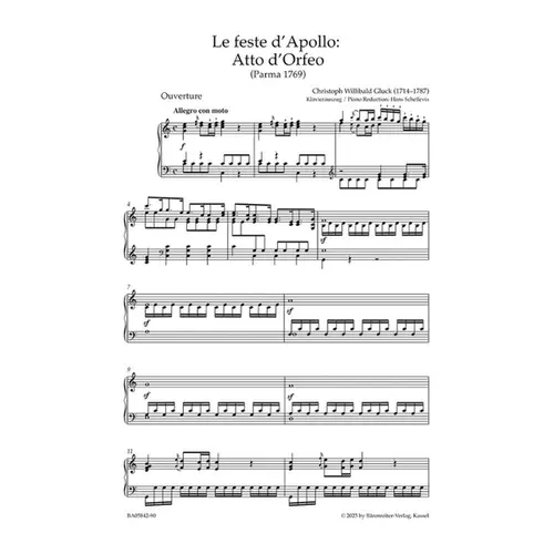 Atto d'Orfeo from "Le feste d'Apollo"- Parma Version 1769 - Vocal Score