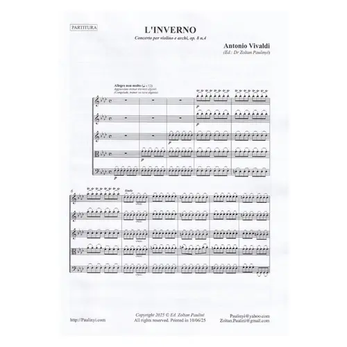 L'inverno - Concerto per violino e archi Op.8 n.4 (regente e partes)