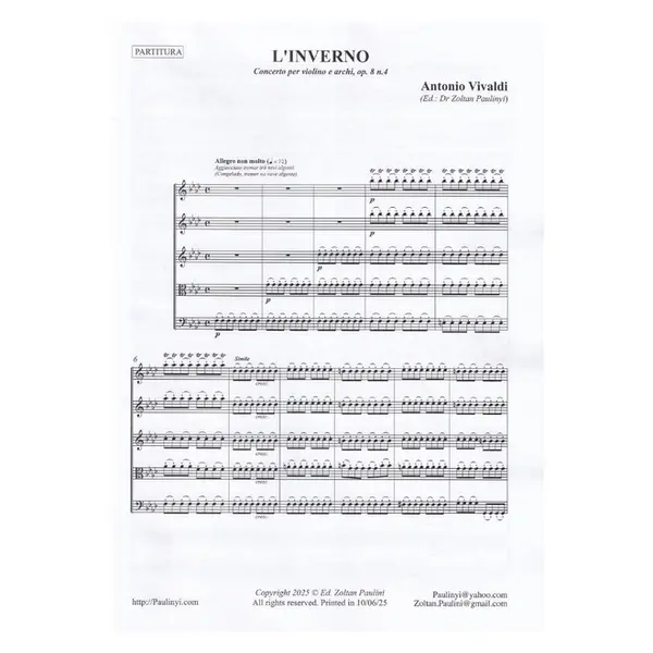 L'inverno - Concerto per violino e archi Op.8 n.4 (regente e partes)