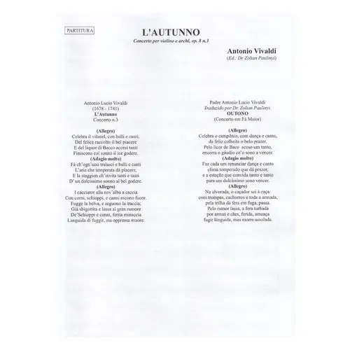 L'autunno - Concerto per violino e archi Op.8 n.3 (regente e partes)