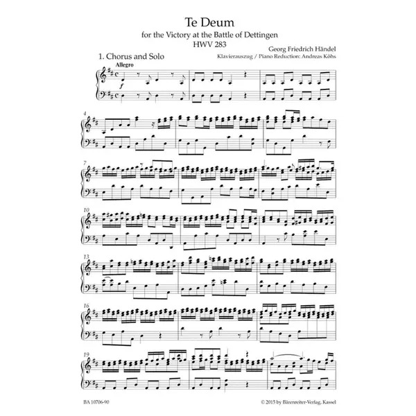 Te Deum for the Victory at the Battle of Dettingen HWV 283  - Vocal score