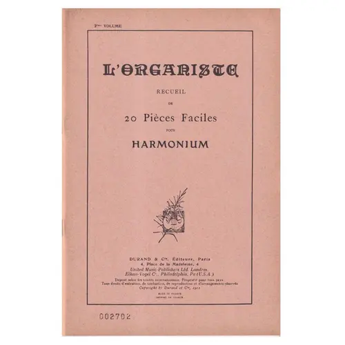 L'Organiste - Vol.2 - recueil de 20 pièces faciles pour harmonium