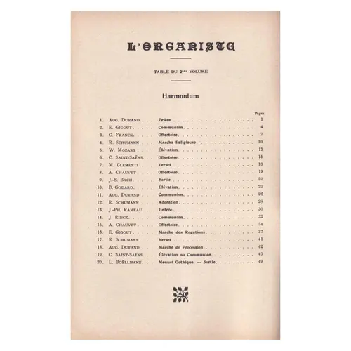 L'Organiste - Vol.2 - recueil de 20 pièces faciles pour harmonium