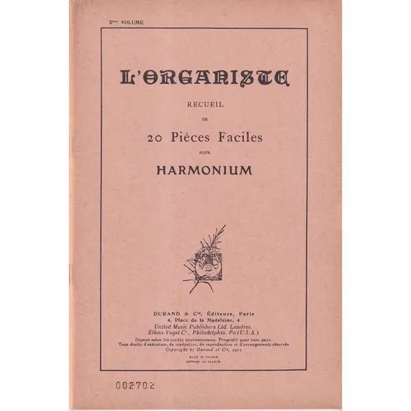 L'Organiste - Vol.2 - recueil de 20 pièces faciles pour harmonium