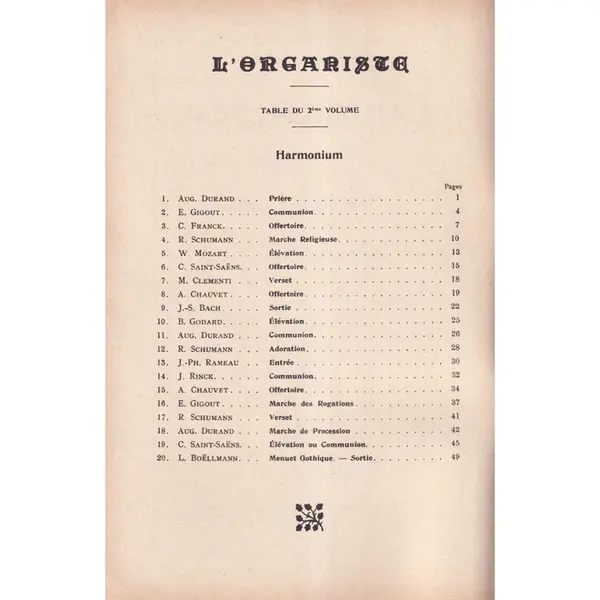 L'Organiste - Vol.2 - recueil de 20 pièces faciles pour harmonium