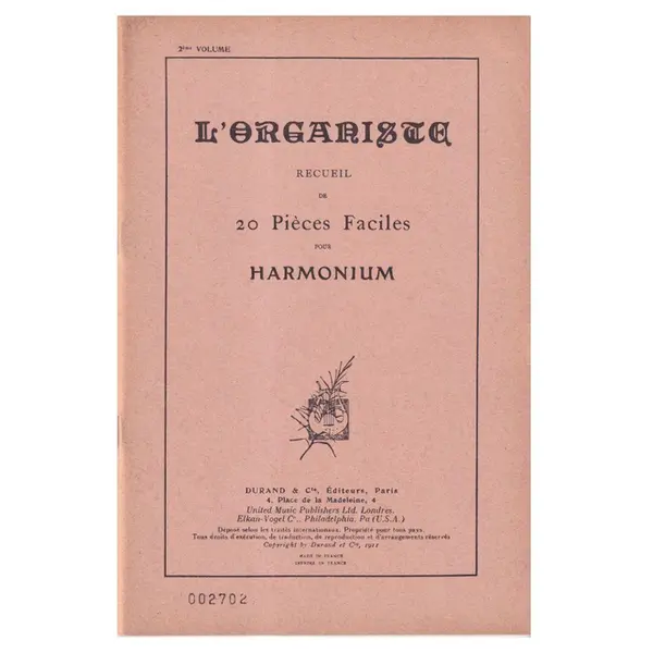 L'Organiste - Vol.2 - recueil de 20 pièces faciles pour harmonium