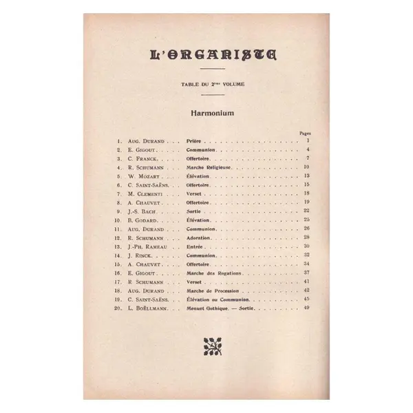 L'Organiste - Vol.2 - recueil de 20 pièces faciles pour harmonium