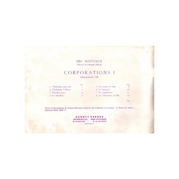 Les Corporations  - Vol.1 avec instrumentarium Orff