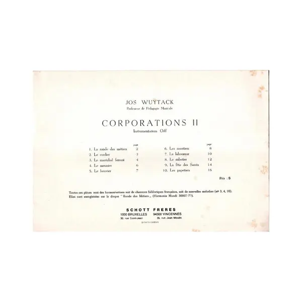 Les Corporations  avec instrumentarium Orff - Vol.2