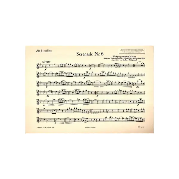 Sechs Serenaden - VI B Dur - fur altblockfloten und klavier