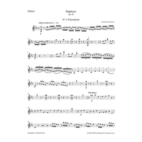 Septuor for Trumpet, Piano, two Violins, Viola, Violoncello and Double Bass in E-flat major op. 65 - parts