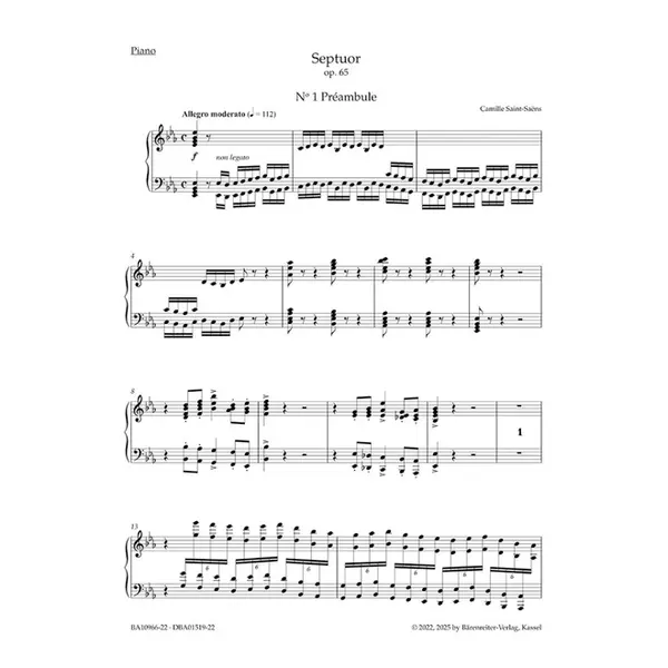 Septuor for Trumpet, Piano, two Violins, Viola, Violoncello and Double Bass in E-flat major op. 65 - parts
