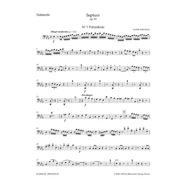 Septuor for Trumpet, Piano, two Violins, Viola, Violoncello and Double Bass in E-flat major op. 65 - parts