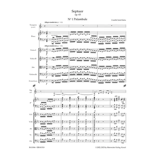 Septuor for Trumpet, Piano, two Violins, Viola, Violoncello and Double Bass in E-flat major op. 65 - Score