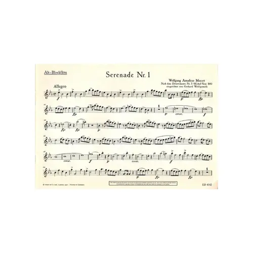 Sechs Serenaden - I Es Dur -  fur altblockflote und klavier