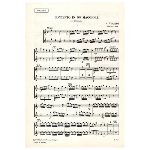 Concerto in Do Maggiore per 2 trombe e piano RV 537