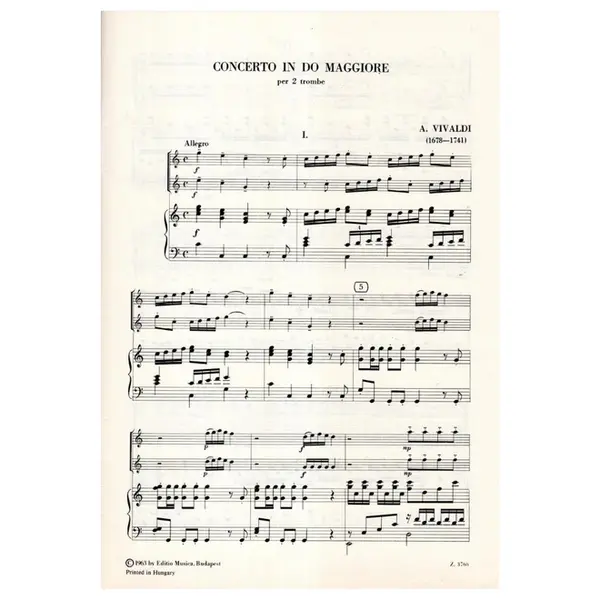 Concerto in Do Maggiore per 2 trombe e piano RV 537