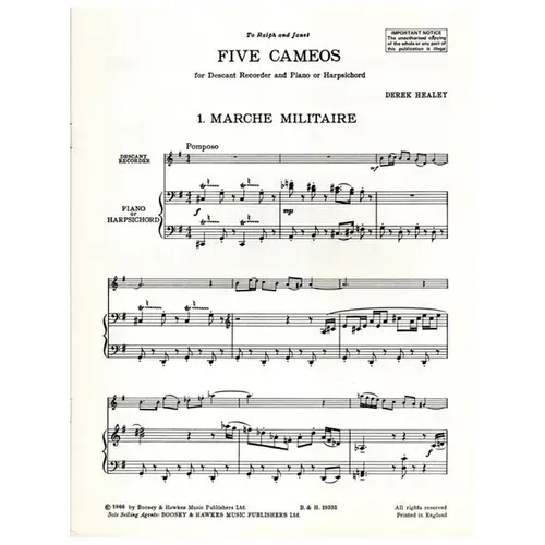 Five Cameos para recorder and piano