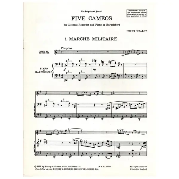 Five Cameos para recorder and piano