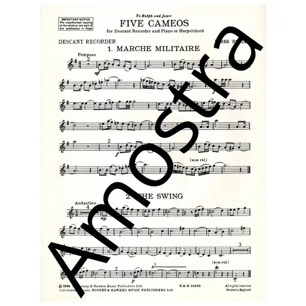 Five Cameos para recorder and piano