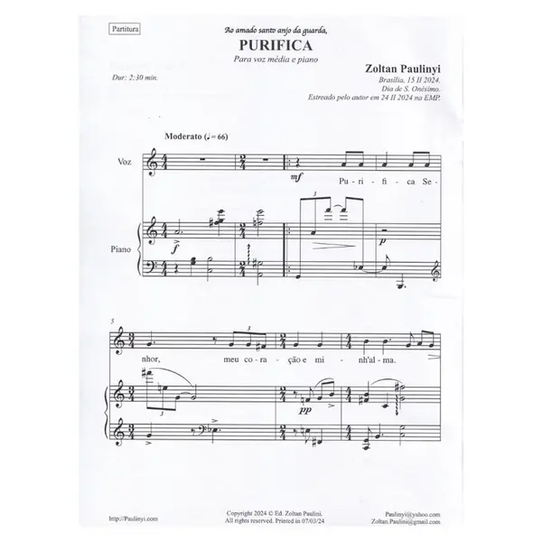 Purifica para voz média e piano