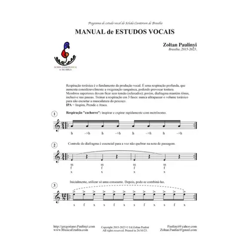 Manual de estudos vocais - um centena de exercícios em português do Schola Cantorum de Brasilia