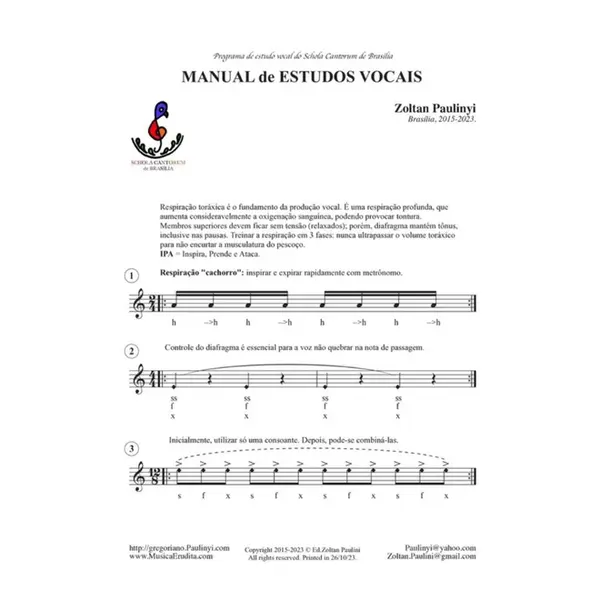Manual de estudos vocais - um centena de exercícios em português do Schola Cantorum de Brasilia