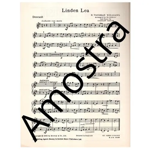 Linden Lea - arranged for recorder(s) and piano
