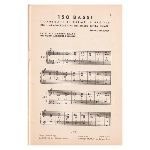 150 bassi per l'armonizzazione del basso senza numeri