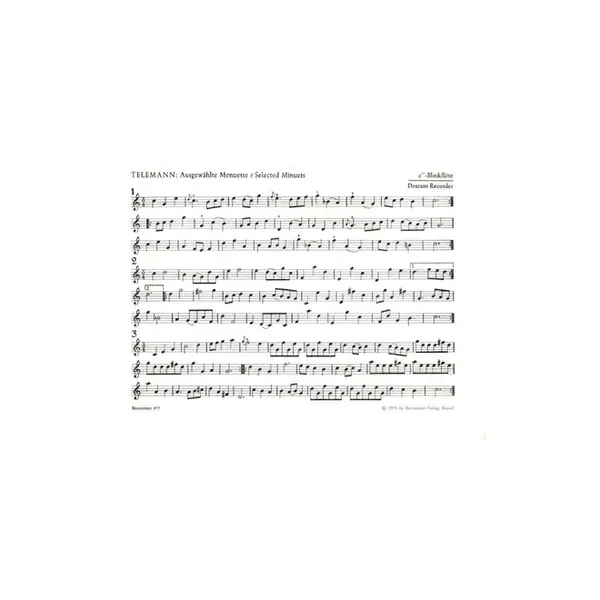 Selected Minuets for descant Recorder and Basso continuo