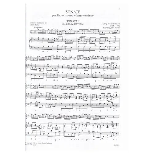 Sonate Per Flauto Traverso e basso continuo - Vol.1 - Urtext