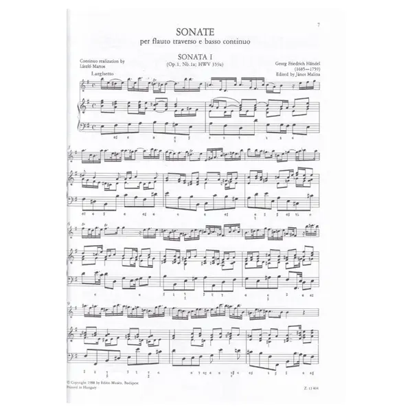 Sonate Per Flauto Traverso e basso continuo - Vol.1 - Urtext
