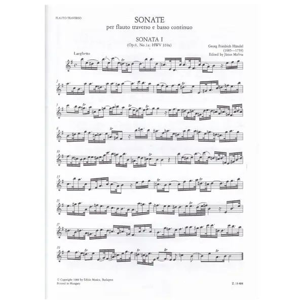 Sonate Per Flauto Traverso e basso continuo - Vol.1 - Urtext