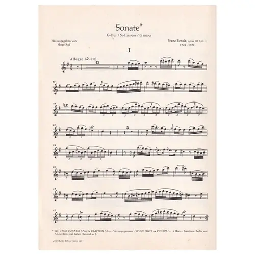 Sonate G-Dur fur querflote und cembalo op. III n. 1