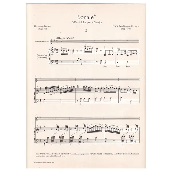 Sonate G-Dur fur querflote und cembalo op. III n. 1